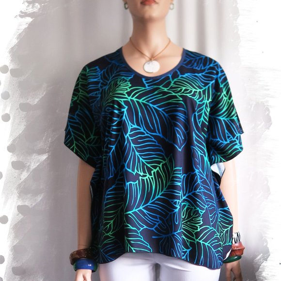 Hawaiian Ferns Polynesian Clothing Butterfly Tunic Blue & Teal or Blood Orange R - Picture 1 of 6